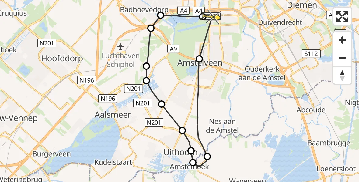 Routekaart van de vlucht: Lifeliner 1 naar VU Medisch Centrum Amsterdam