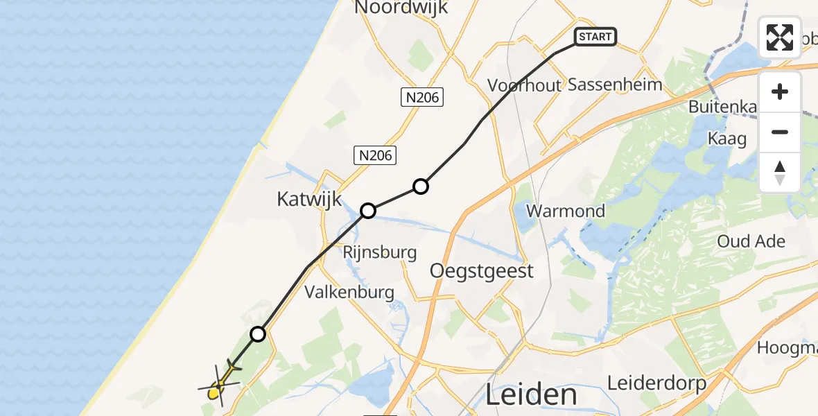 Routekaart van de vlucht: Politiehelikopter naar Wassenaar