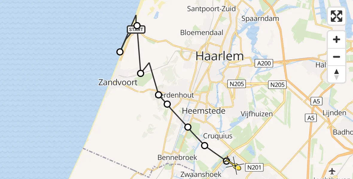Routekaart van de vlucht: Politiehelikopter naar Hoofddorp