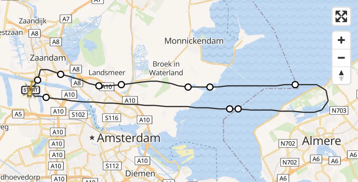 Vluchtroute Traumahelikopter Amsterdam Heliport - Amsterdam Heliport, 18 maart 2023, 09:39