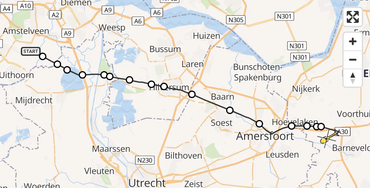 Routekaart van de vlucht: Politieheli naar Terschuur