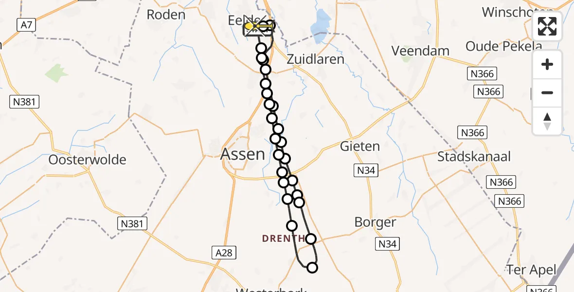 Routekaart van de vlucht: Lifeliner 4 naar Groningen Airport Eelde