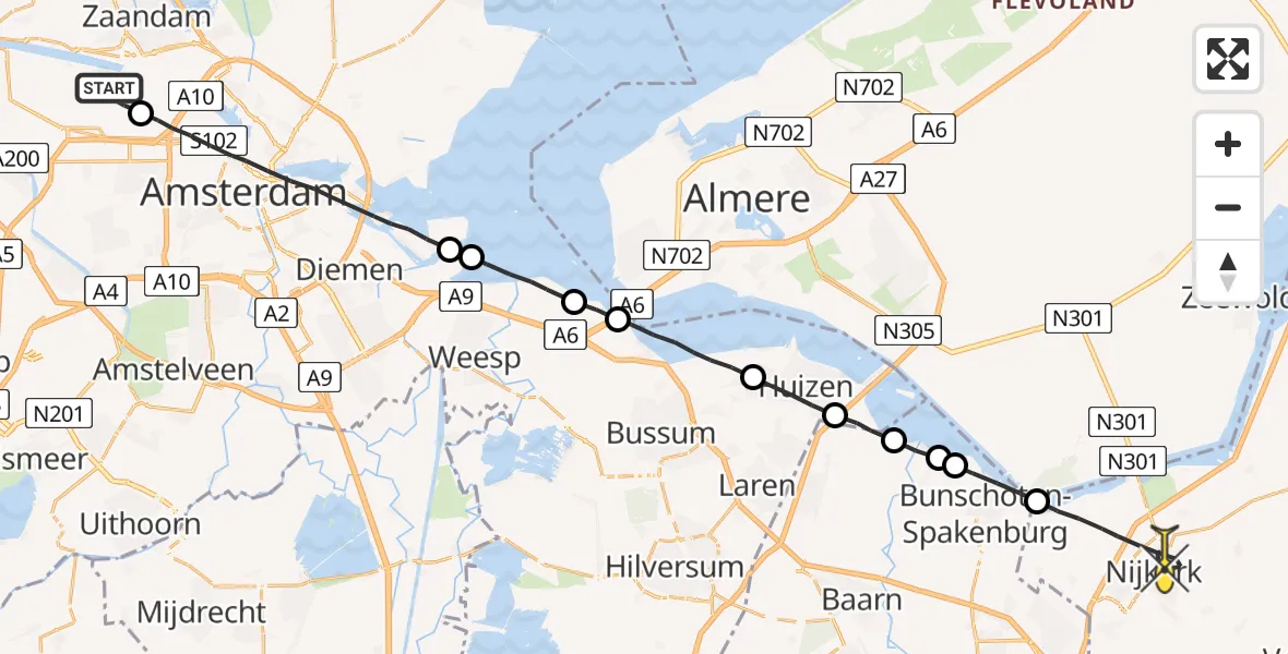 Routekaart van de vlucht: Lifeliner 1 naar Nijkerk