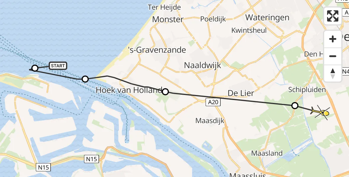 Routekaart van de vlucht: Politiehelikopter naar Schipluiden