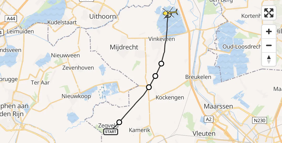 Routekaart van de vlucht: Politieheli naar Vinkeveen