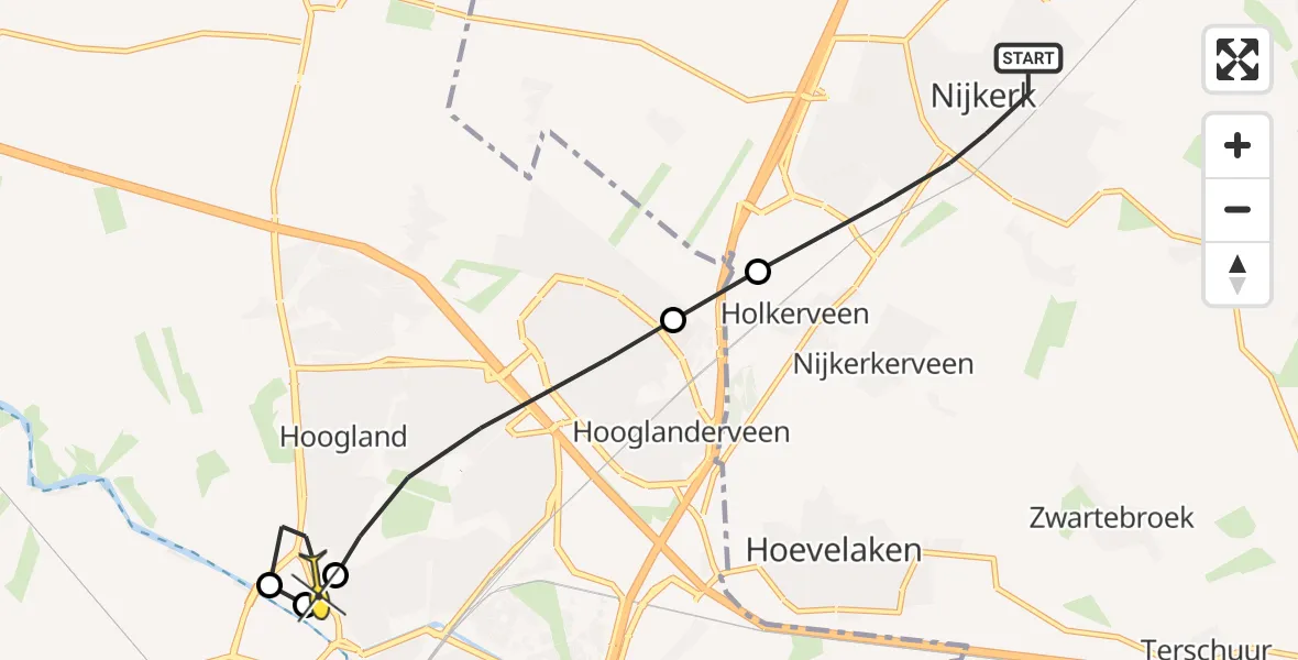 Routekaart van de vlucht: Lifeliner 1 naar Hoogland