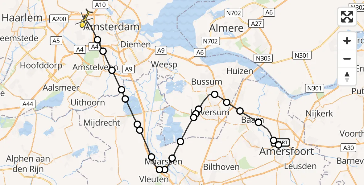 Routekaart van de vlucht: Lifeliner 1 naar Amsterdam