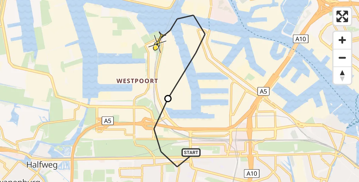 Routekaart van de vlucht: Lifeliner 1 naar Amsterdam Heliport