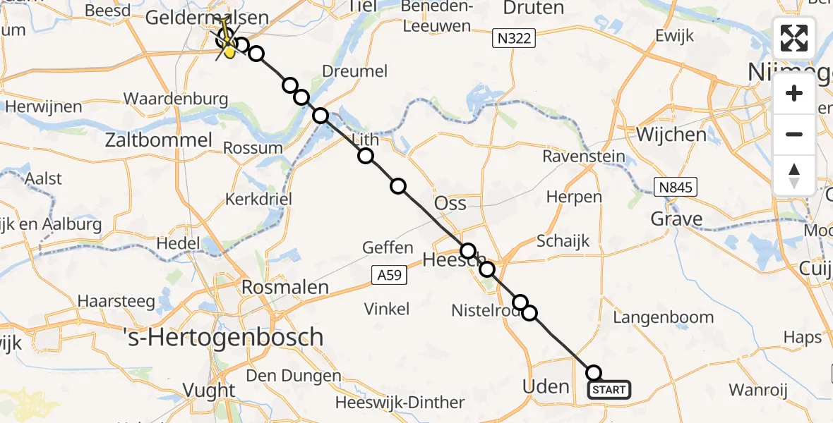 Routekaart van de vlucht: Lifeliner 3 naar Geldermalsen