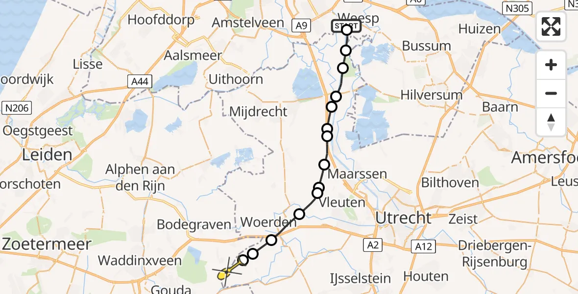 Routekaart van de vlucht: Politieheli naar Oudewater