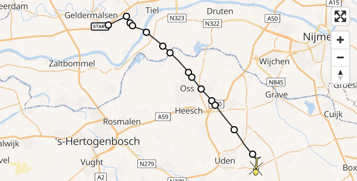 Routekaart van de vlucht: Lifeliner 3 naar Vliegbasis Volkel