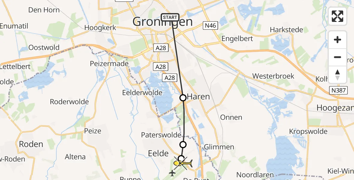 Routekaart van de vlucht: Lifeliner 4 naar Groningen Airport Eelde