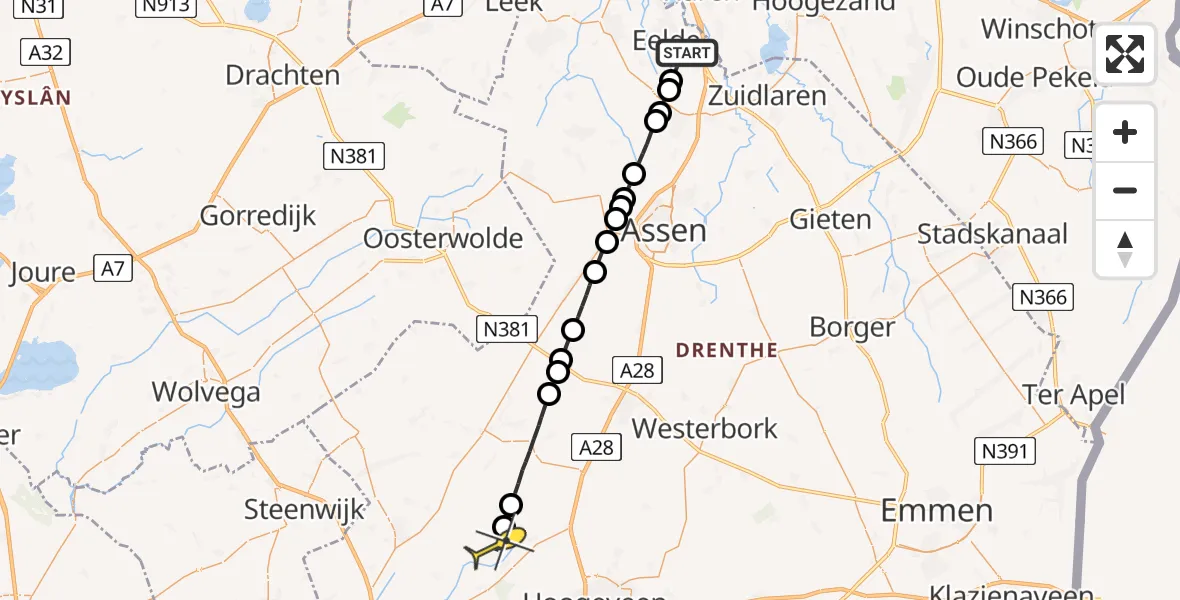 Routekaart van de vlucht: Lifeliner 4 naar Ruinen