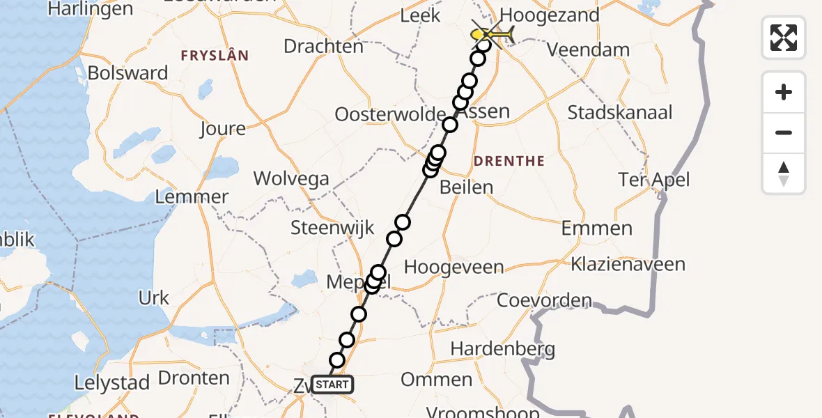 Routekaart van de vlucht: Lifeliner 4 naar Groningen Airport Eelde