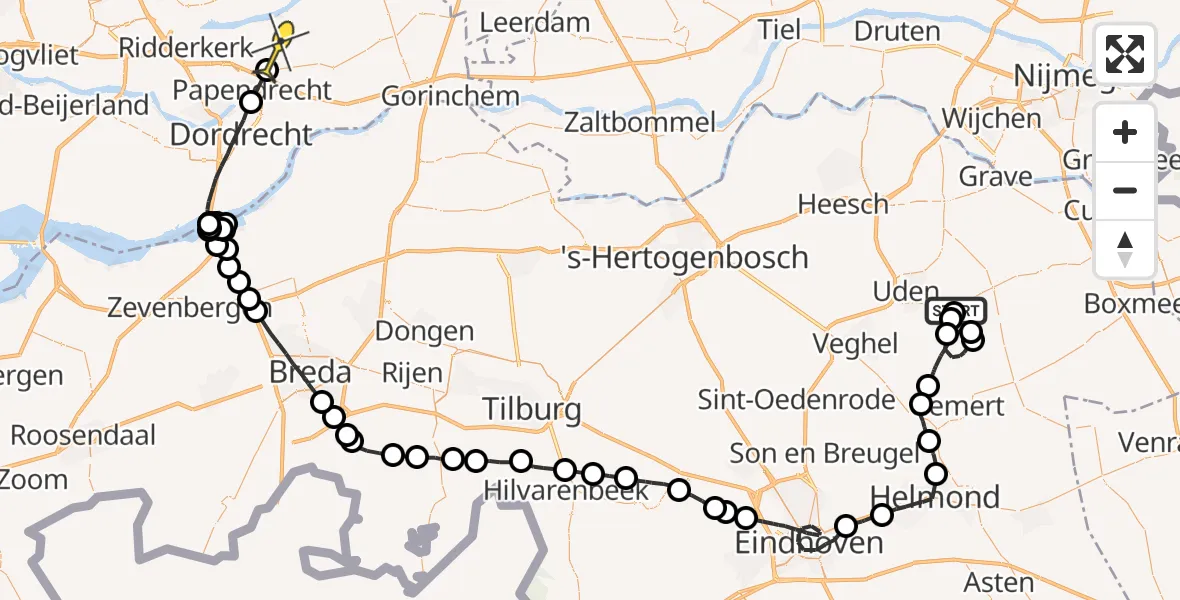 Routekaart van de vlucht: Politiehelikopter naar Oud-Alblas