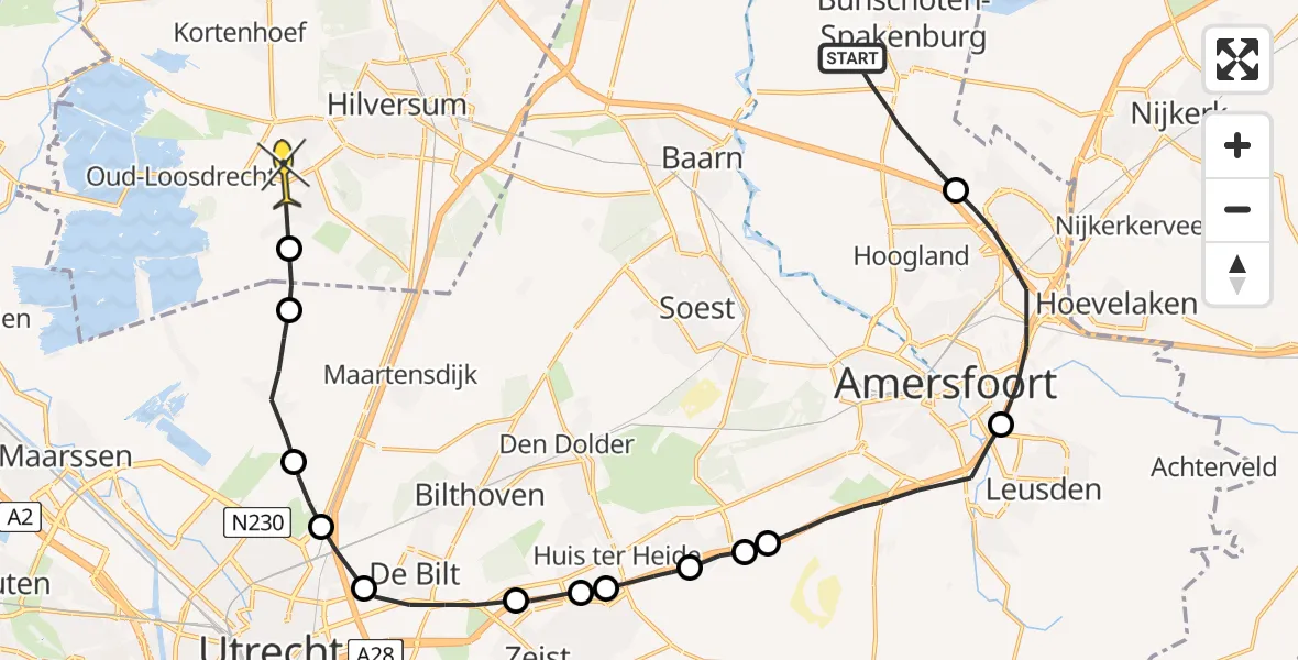 Routekaart van de vlucht: Politieheli naar Loosdrecht