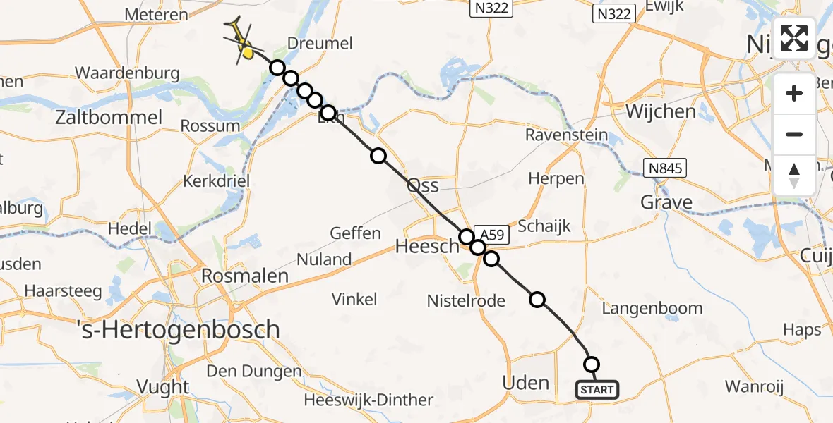 Routekaart van de vlucht: Lifeliner 3 naar Ophemert