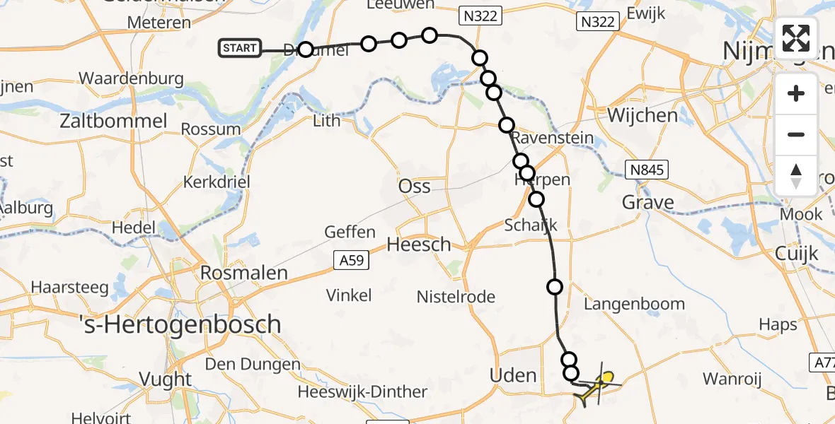 Routekaart van de vlucht: Lifeliner 3 naar Vliegbasis Volkel