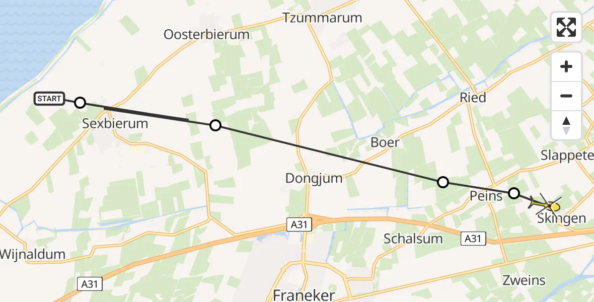 Routekaart van de vlucht: Ambulanceheli naar Skingen