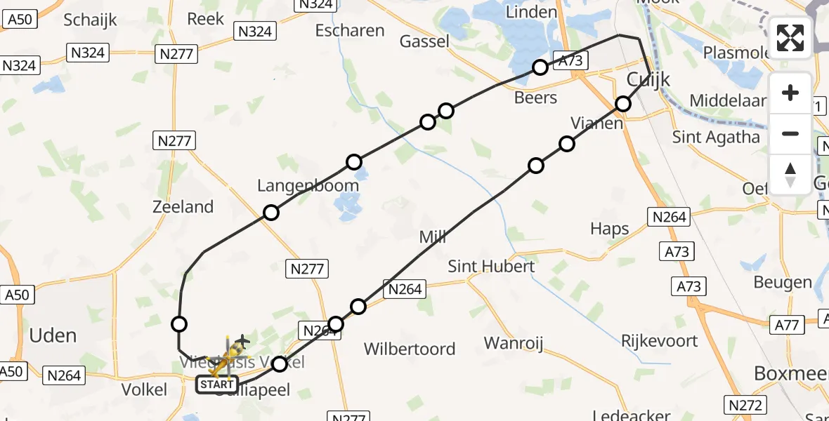Vluchtroute Traumahelikopter Vliegbasis Volkel - Vliegbasis Volkel, 19 maart 2023, 00:22