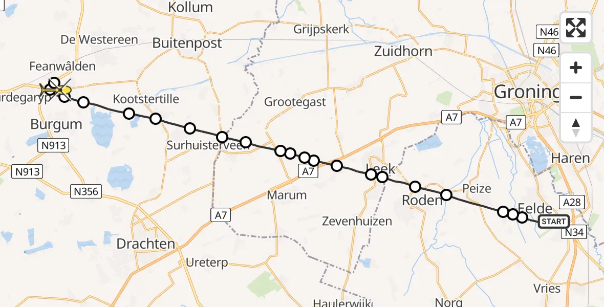 Routekaart van de vlucht: Lifeliner 4 naar Noardburgum