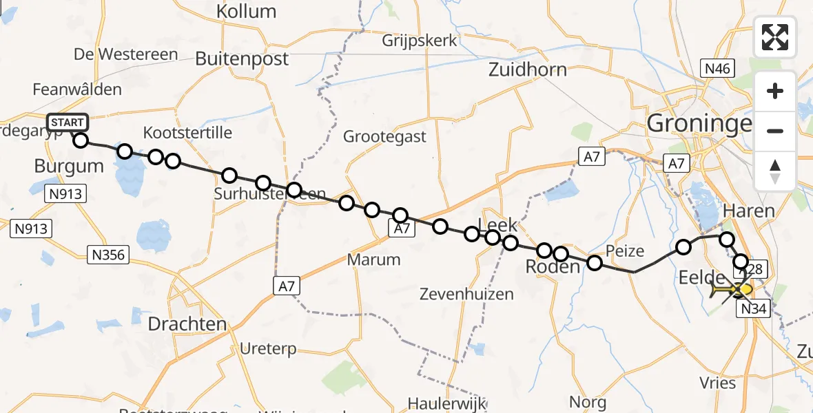 Routekaart van de vlucht: Lifeliner 4 naar Groningen Airport Eelde