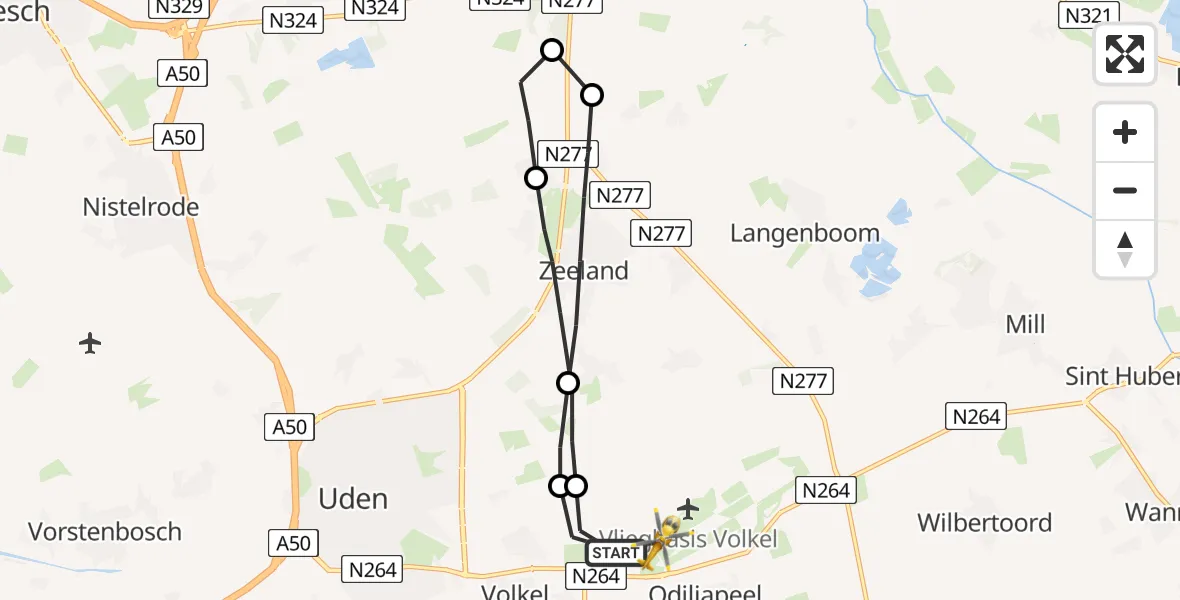 Vluchtroute Traumahelikopter Vliegbasis Volkel - Vliegbasis Volkel, 19 maart 2023, 04:30