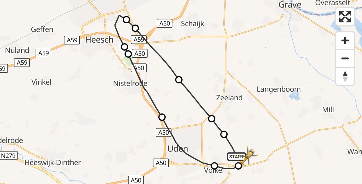 Vluchtroute Traumahelikopter Vliegbasis Volkel - Vliegbasis Volkel, 19 maart 2023, 07:46