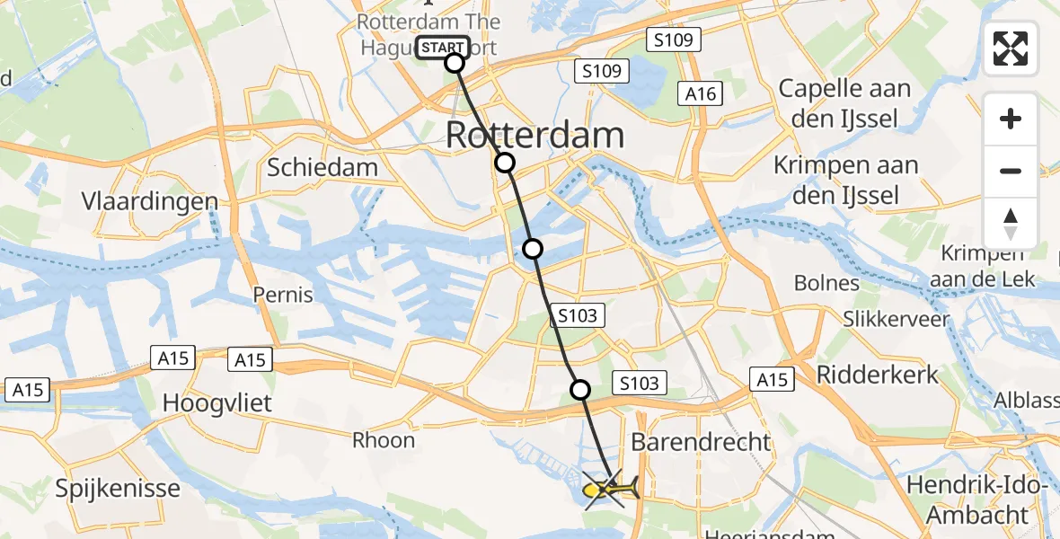 Routekaart van de vlucht: Lifeliner 2 naar Barendrecht