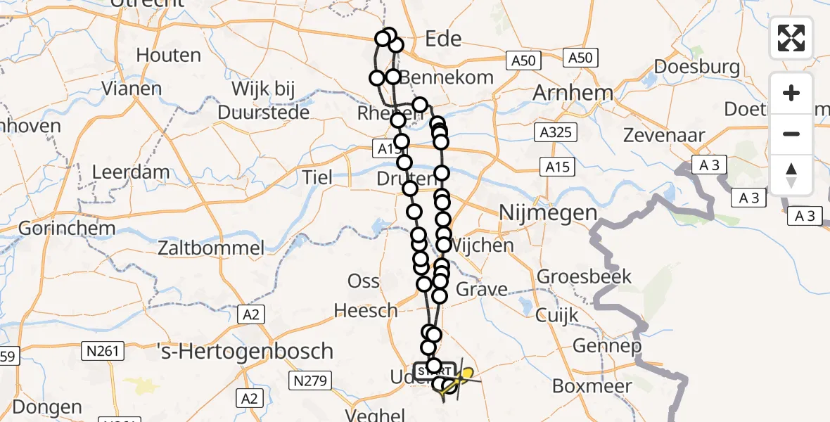 Routekaart van de vlucht: Lifeliner 3 naar Vliegbasis Volkel