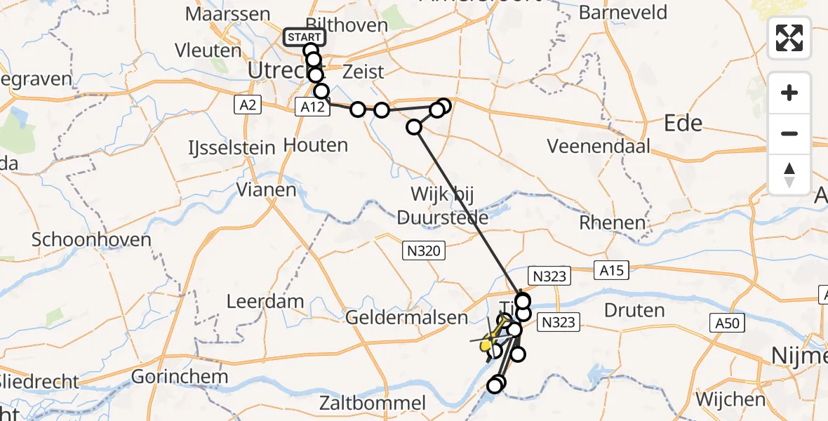 Routekaart van de vlucht: Politieheli naar Tiel