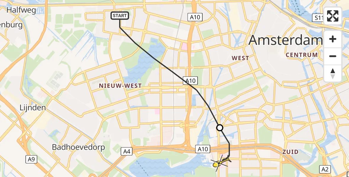 Routekaart van de vlucht: Lifeliner 1 naar VU Medisch Centrum Amsterdam