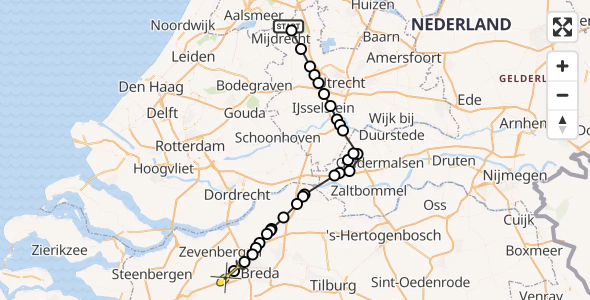 Routekaart van de vlucht: Politieheli naar Etten-Leur