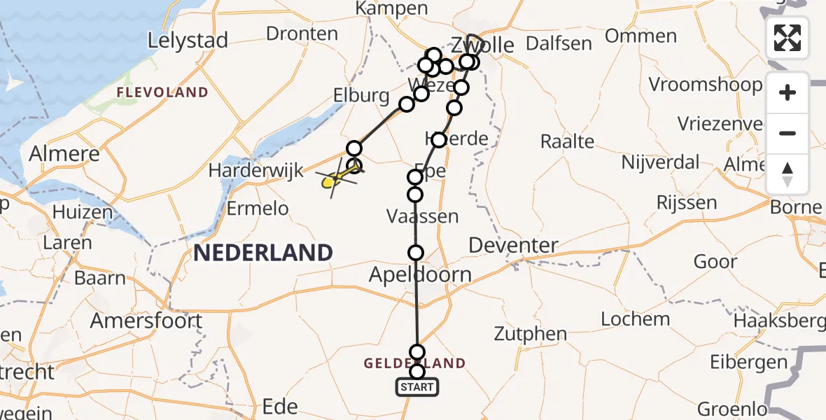 Routekaart van de vlucht: Politieheli naar Vierhouten
