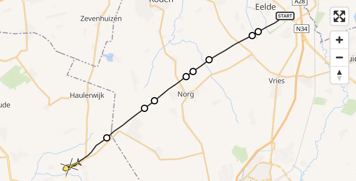 Routekaart van de vlucht: Lifeliner 4 naar Oosterwolde