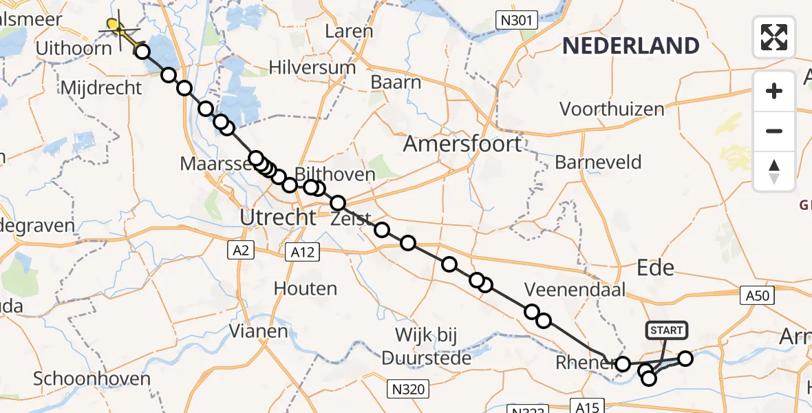 Routekaart van de vlucht: Politieheli naar Ouderkerk aan de Amstel