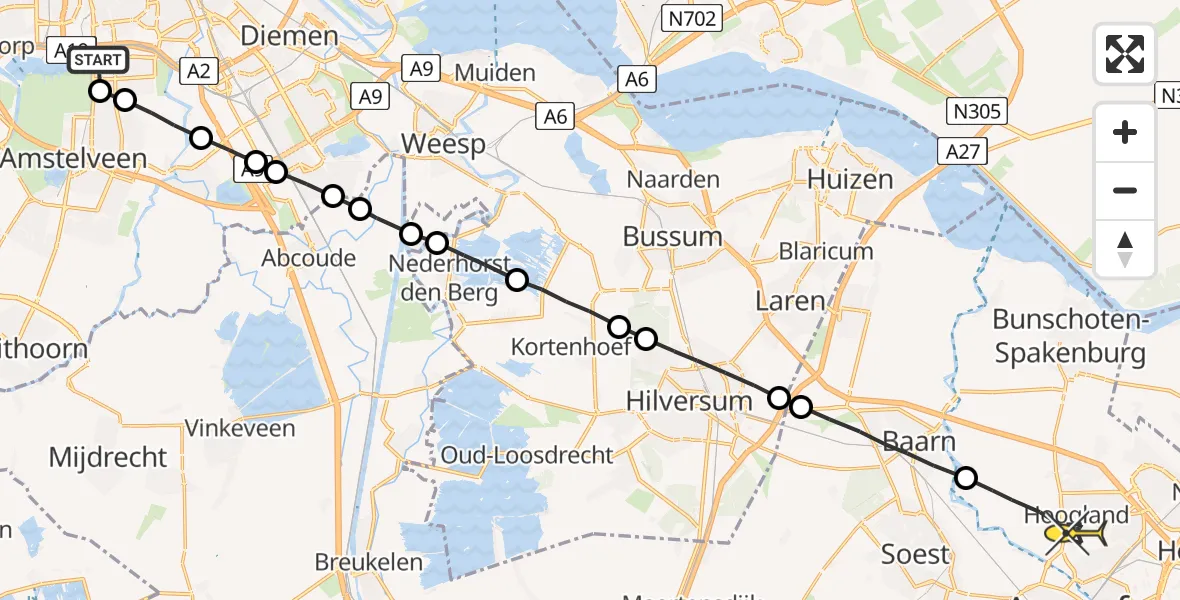 Routekaart van de vlucht: Lifeliner 1 naar Hoogland