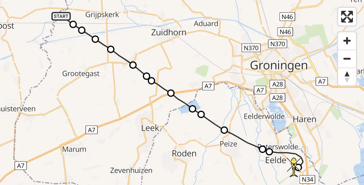 Routekaart van de vlucht: Lifeliner 4 naar Groningen Airport Eelde