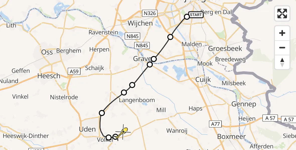 Routekaart van de vlucht: Lifeliner 3 naar Vliegbasis Volkel