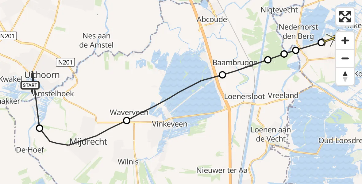 Routekaart van de vlucht: Politieheli naar Nederhorst den Berg
