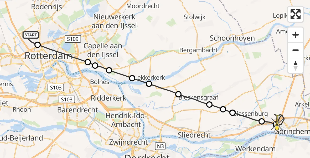 Routekaart van de vlucht: Lifeliner 2 naar Gorinchem