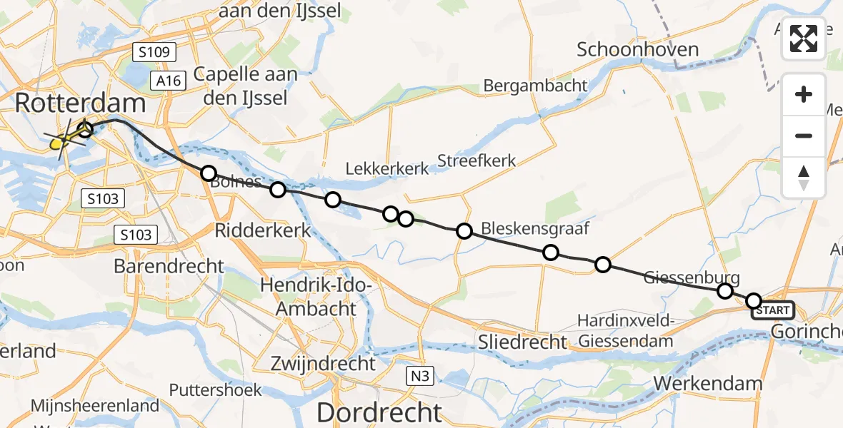 Routekaart van de vlucht: Lifeliner 2 naar Erasmus MC