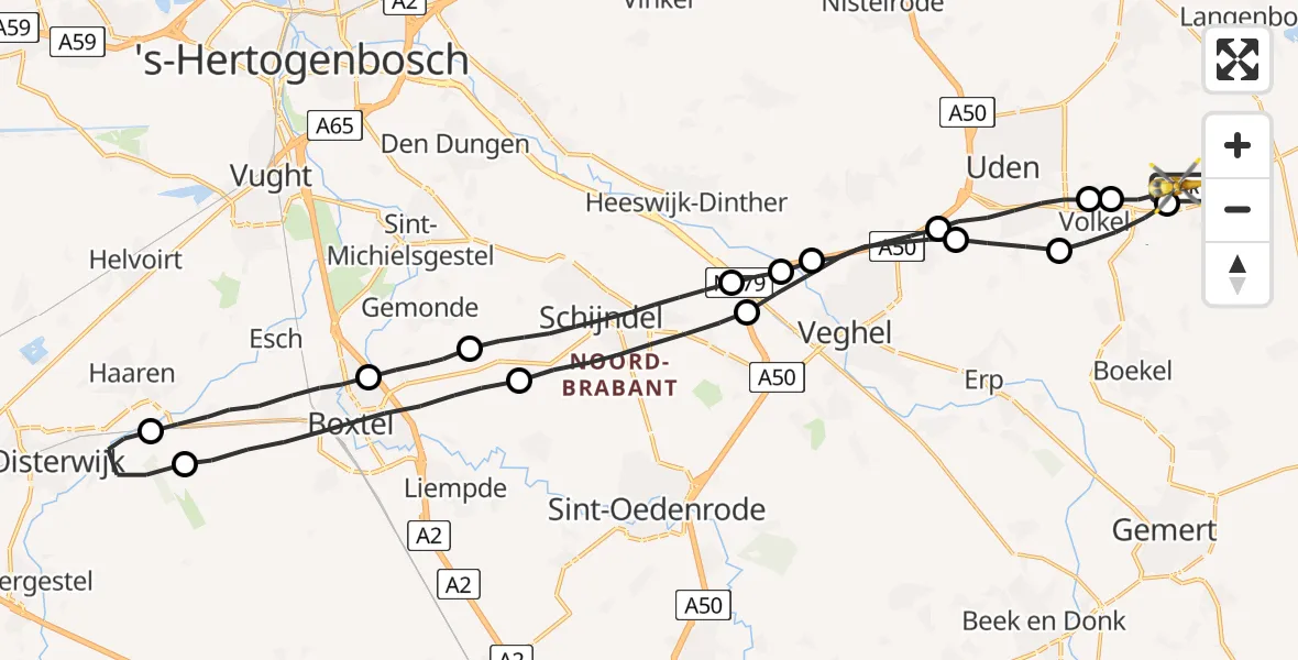 Vluchtroute Traumahelikopter Vliegbasis Volkel - Vliegbasis Volkel, 20 maart 2023, 06:44