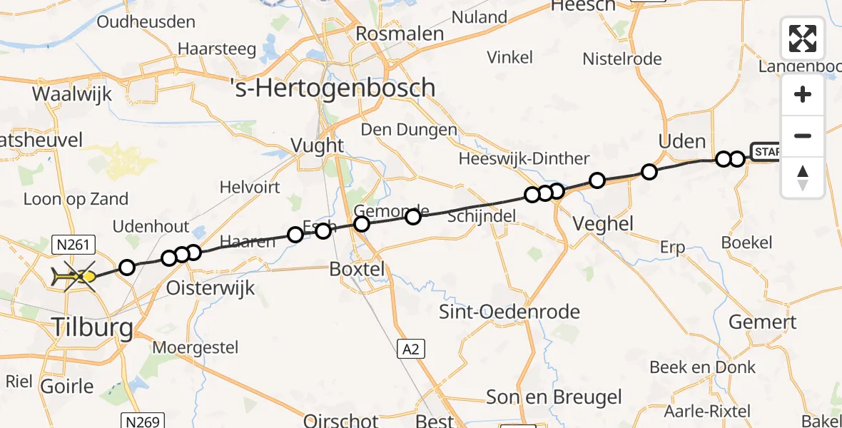 Routekaart van de vlucht: Lifeliner 3 naar Tilburg