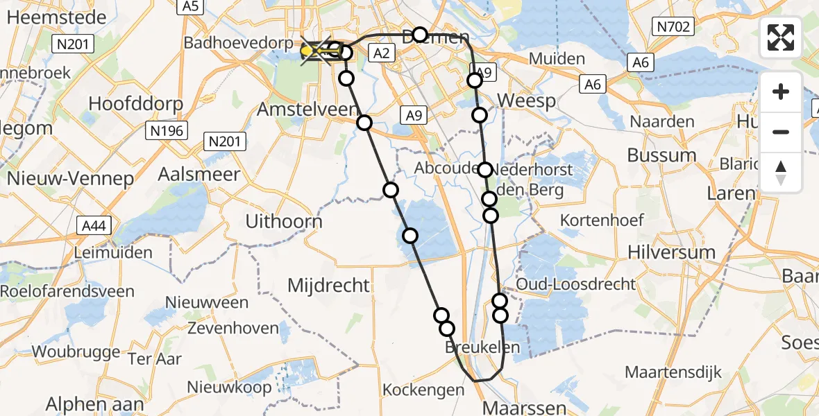Routekaart van de vlucht: Lifeliner 1 naar VU Medisch Centrum Amsterdam