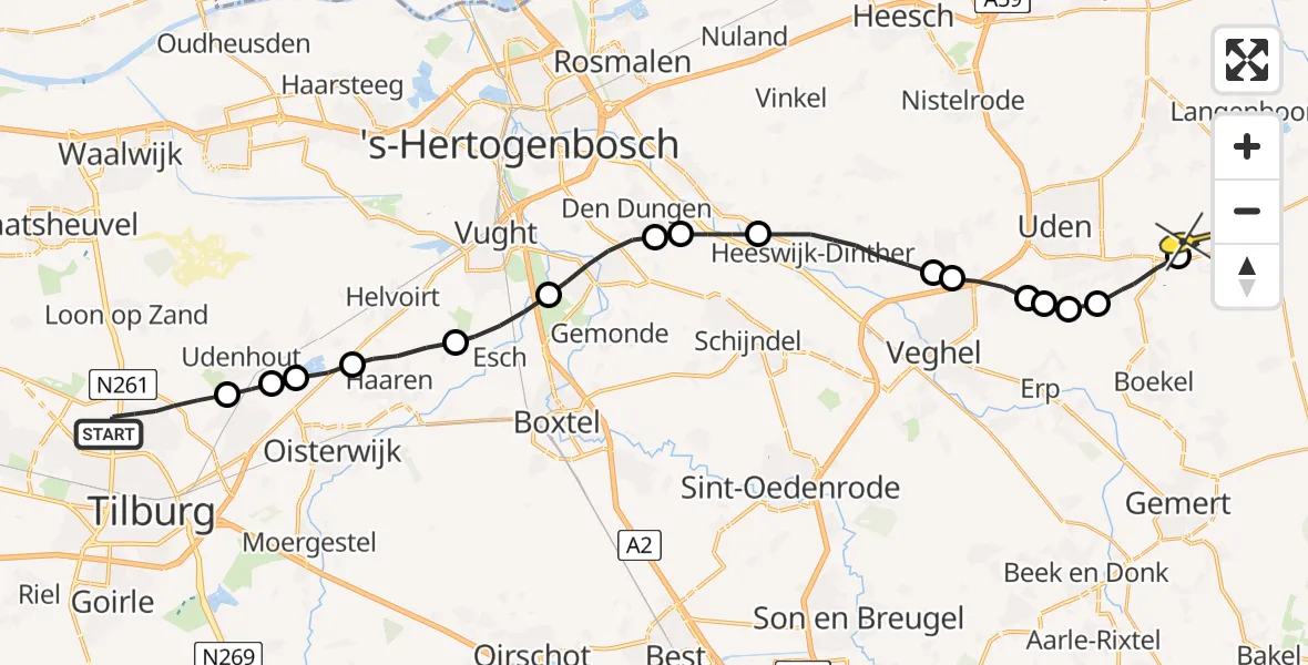 Routekaart van de vlucht: Lifeliner 3 naar Vliegbasis Volkel