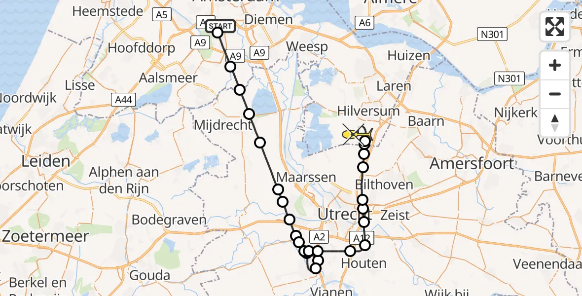 Routekaart van de vlucht: Lifeliner 1 naar Vliegveld Hilversum