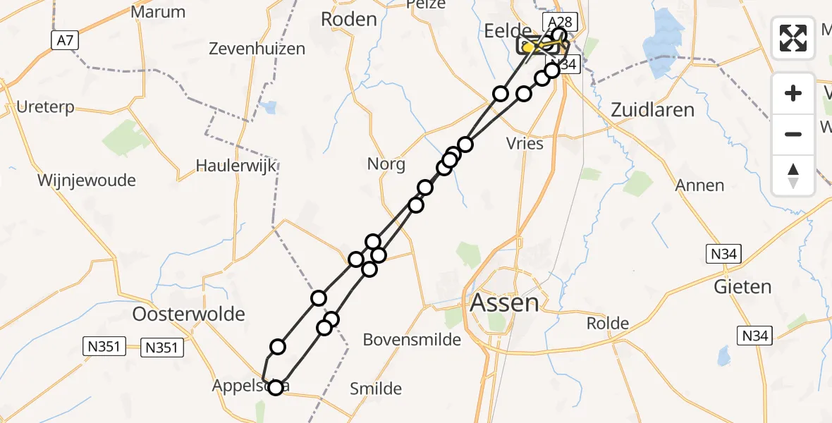 Routekaart van de vlucht: Lifeliner 4 naar Groningen Airport Eelde