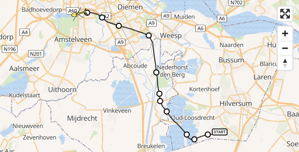 Routekaart van de vlucht: Lifeliner 1 naar VU Medisch Centrum Amsterdam