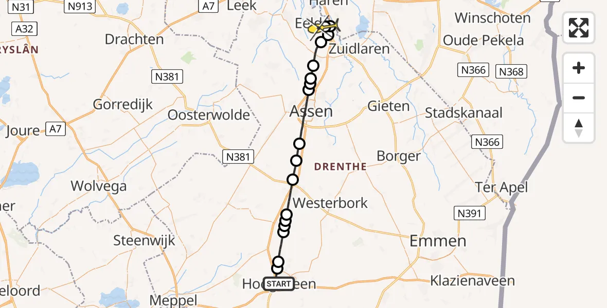 Routekaart van de vlucht: Lifeliner 4 naar Groningen Airport Eelde